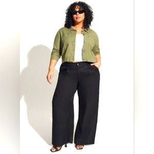 Torrid 24 Wide Leg Linen Blend High-Rise Pants Black NWT